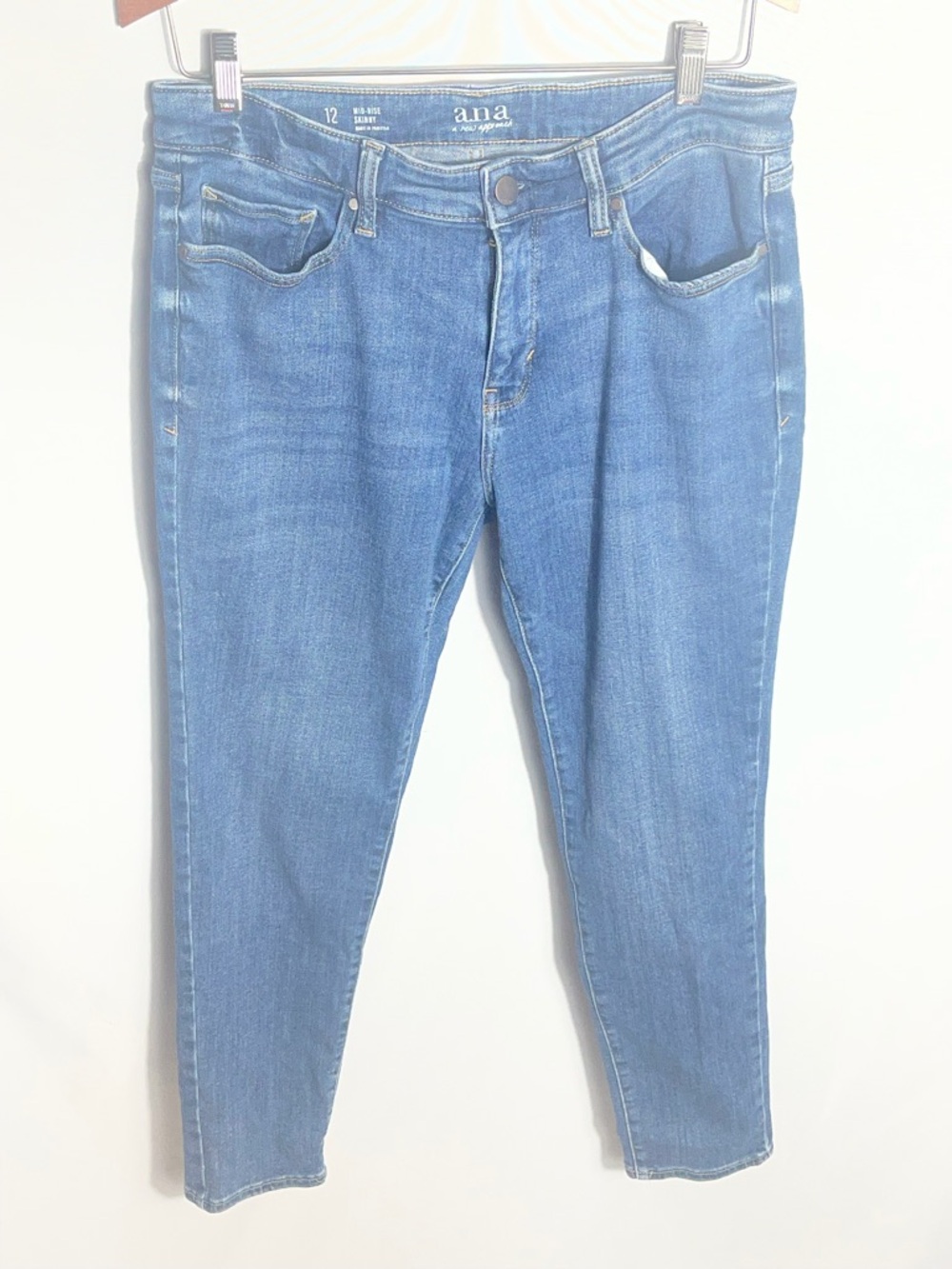 ANA Mid Rise Skinny Jeans Size 12 Blue Stretch Denim Everyday Casual Fit